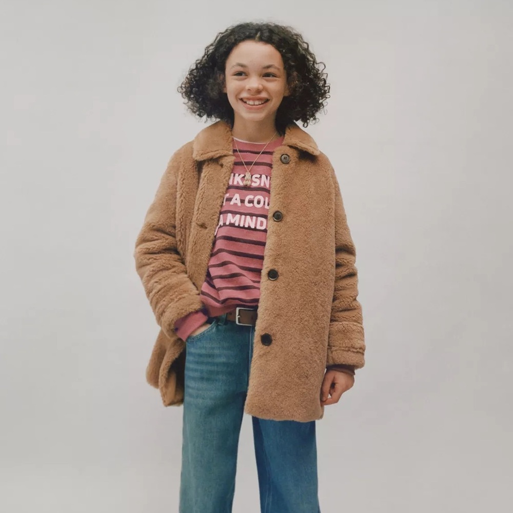 NWT Zara Caramel Faux Fur Coat, Lapel Color & Long Sleeves. Kids Size 12-13